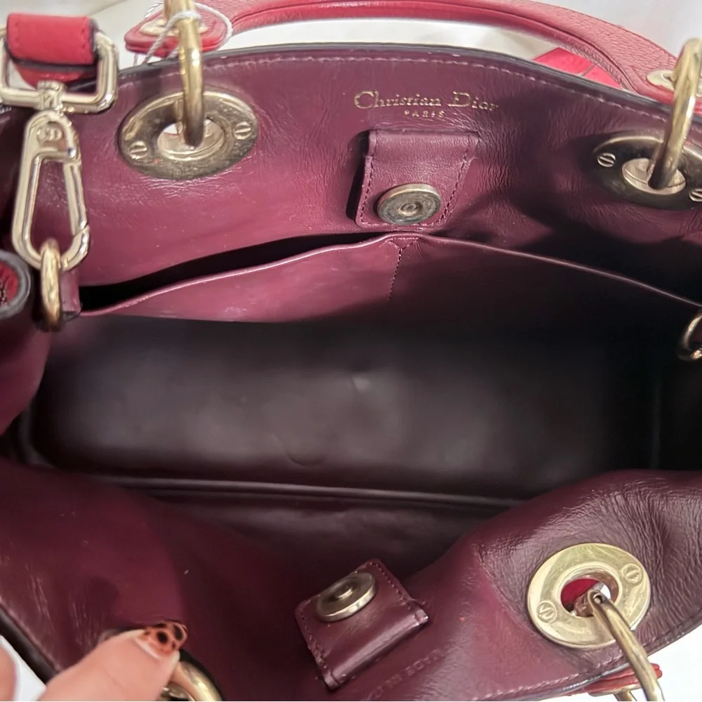 Christian Dior Diorissimo Medium Tote Red Pebbled Leather | Strap + Pouch